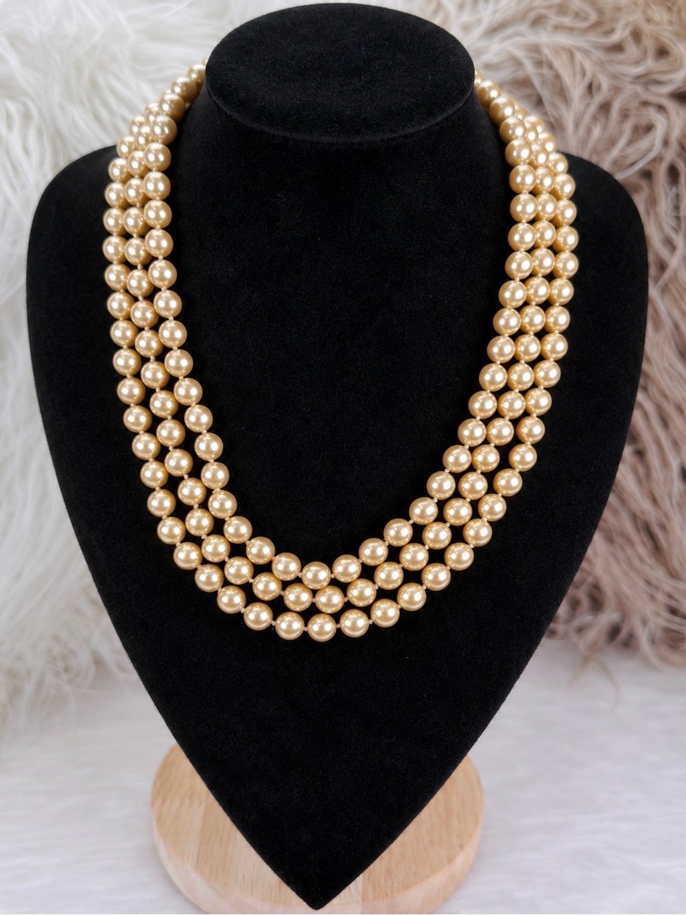 Elegant KJL goldtone three strand Cream Pearl Necklace